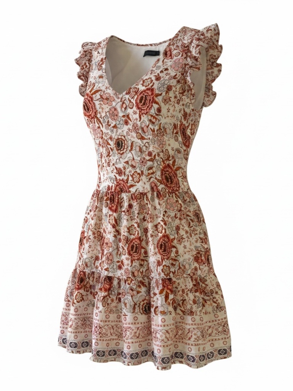 Mikarose Cream Mini Dress with Rust Floral Print